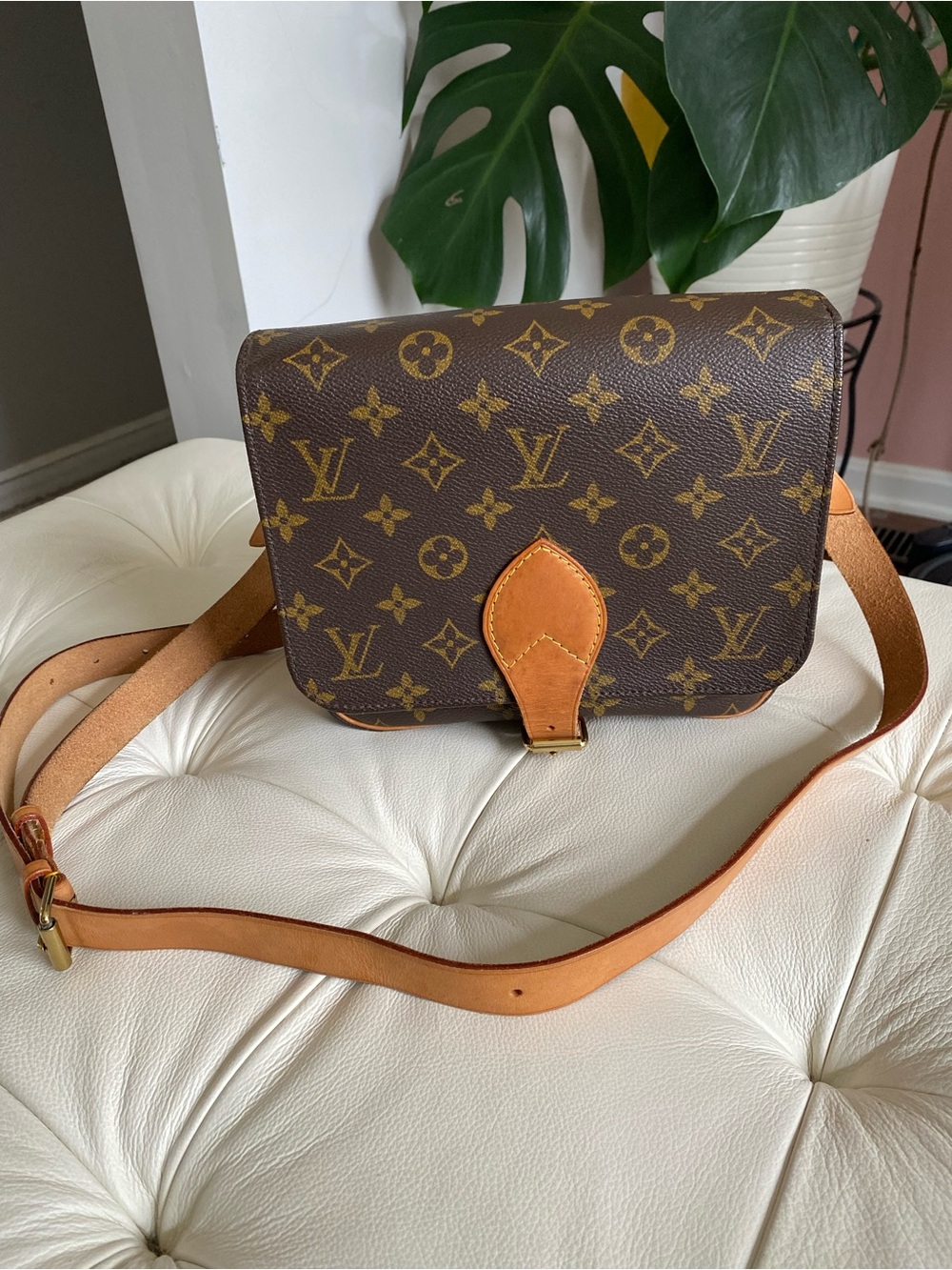 Louis Vuitton Monogram Crossbody Bag in Brown with Tan Leather Trim
